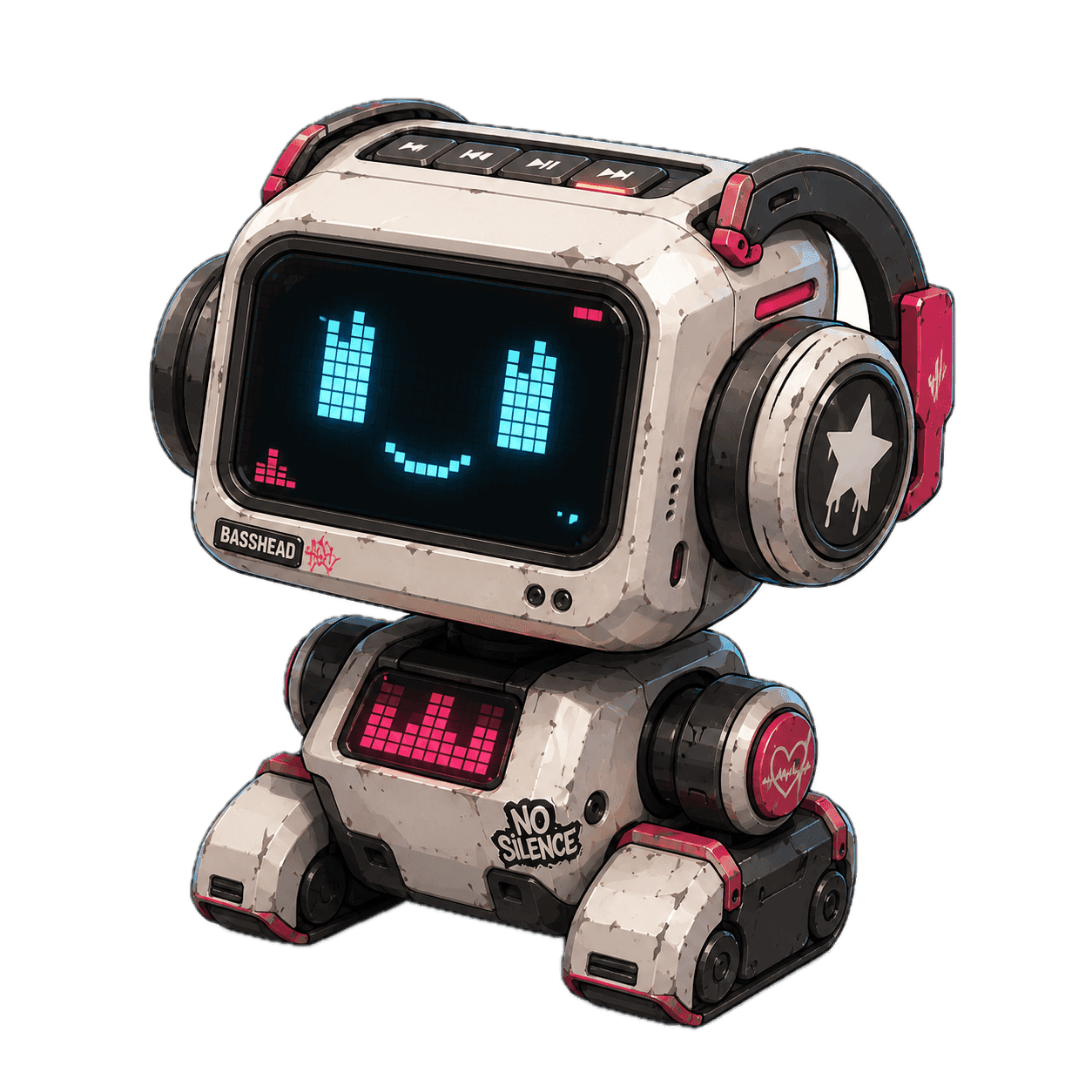 Ziggy — a basshead droid in headphones, equalizer eyes glowing