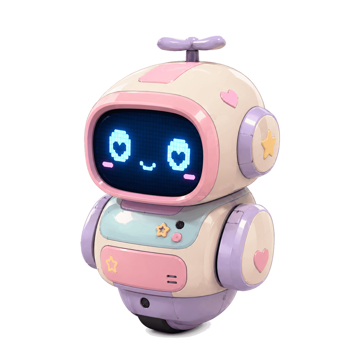 Wren — a pastel pink droid with heart-shaped eyes